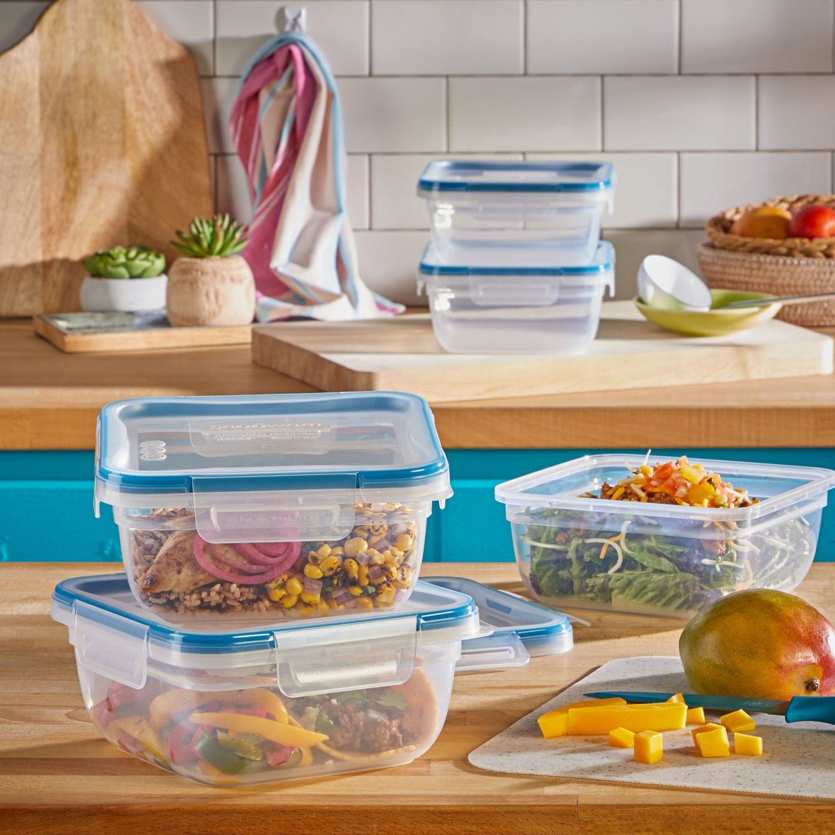 Total Solutions 10-piece 5.5-cup Food Storage Container Set shown the counter with food