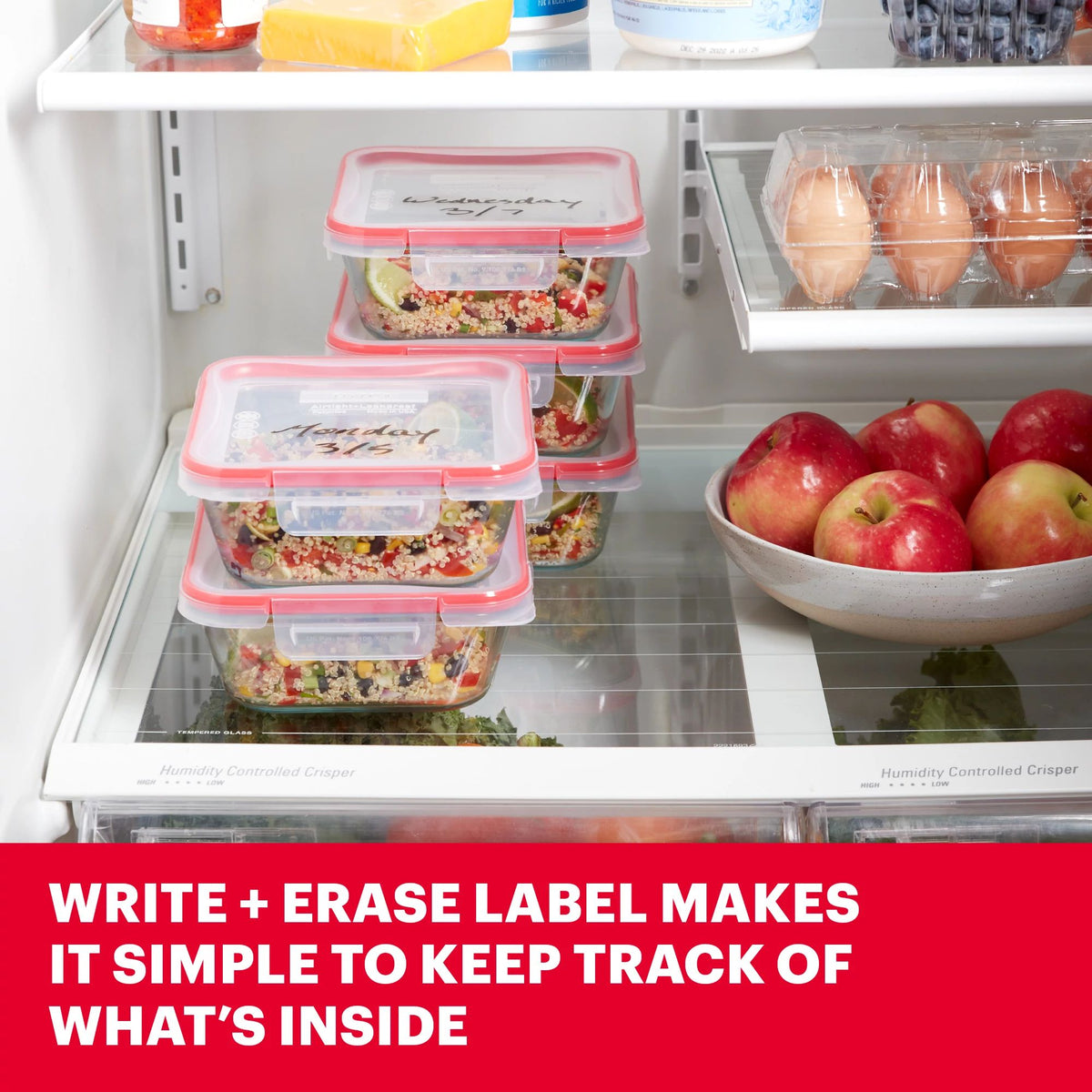 Freshlock™ 10-piece Meal Prep Glass Storage Set with text write and erase label makes it simple to keep track of whats inside